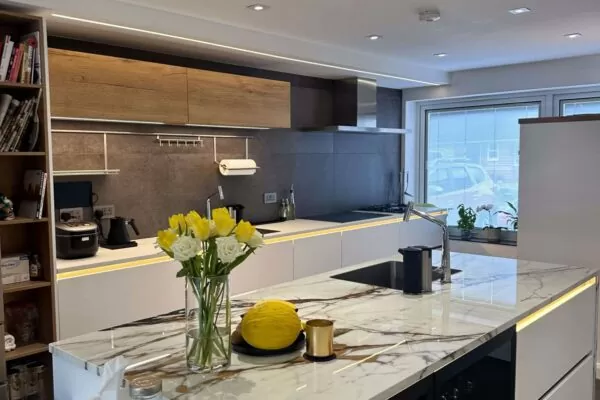 Contemporary White Kitchen with Statement Island