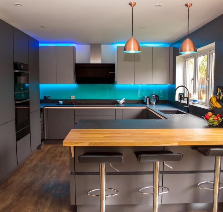 Bespoke Kitchens - Blue light accent