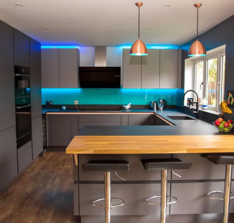 Bespoke Kitchens - Blue light accent
