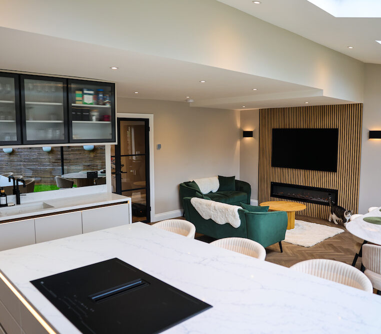 open plan living area modern kitchen
